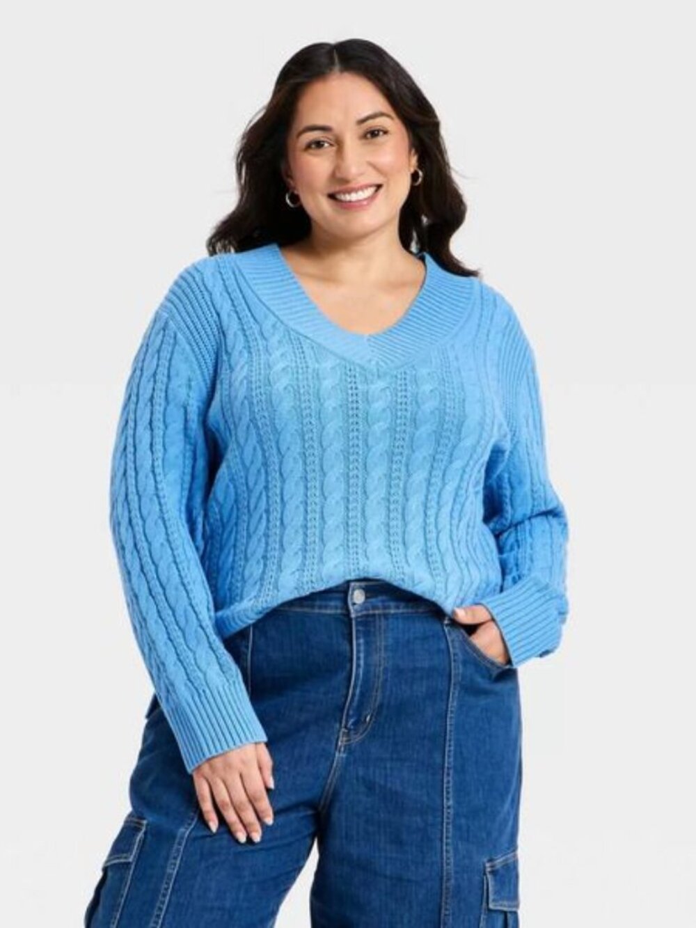 Ava & Viv Long Sleeve V Neck Pullover Knit Blue Sweater Size 1X New With Tags